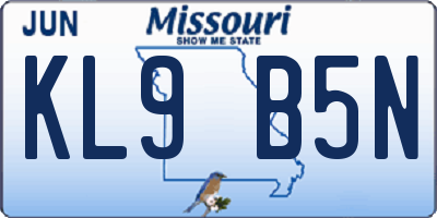 MO license plate KL9B5N