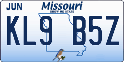MO license plate KL9B5Z