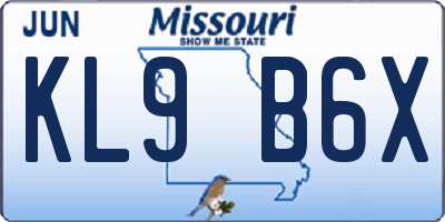 MO license plate KL9B6X