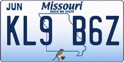 MO license plate KL9B6Z
