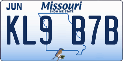 MO license plate KL9B7B