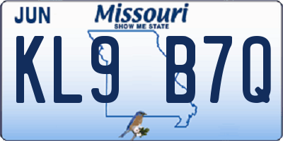 MO license plate KL9B7Q