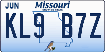 MO license plate KL9B7Z