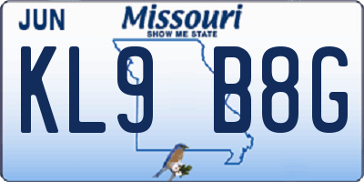 MO license plate KL9B8G