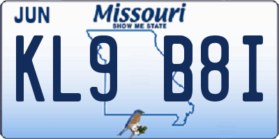 MO license plate KL9B8I