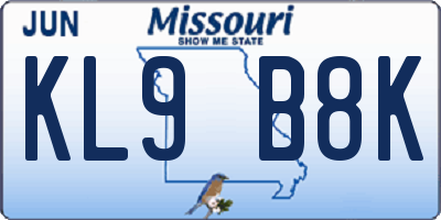 MO license plate KL9B8K