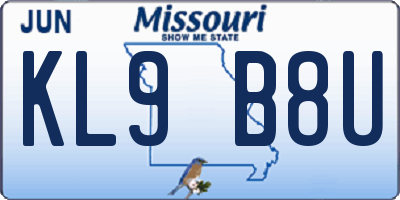 MO license plate KL9B8U