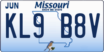 MO license plate KL9B8V