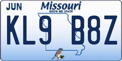 MO license plate KL9B8Z