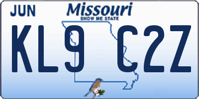 MO license plate KL9C2Z