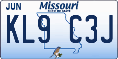 MO license plate KL9C3J
