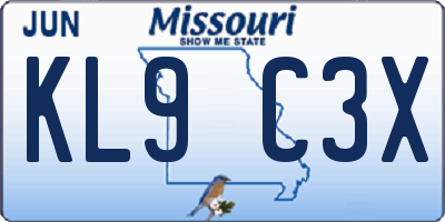 MO license plate KL9C3X