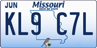 MO license plate KL9C7L