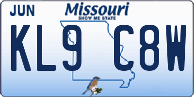 MO license plate KL9C8W
