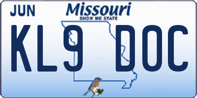 MO license plate KL9D0C