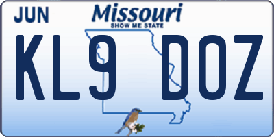 MO license plate KL9D0Z