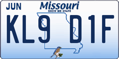 MO license plate KL9D1F