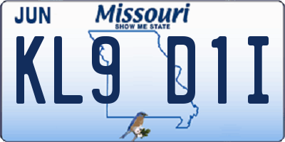 MO license plate KL9D1I