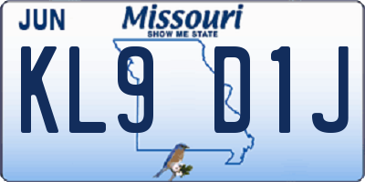 MO license plate KL9D1J