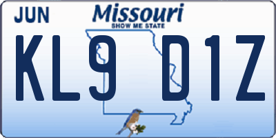 MO license plate KL9D1Z