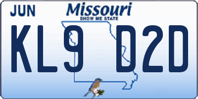 MO license plate KL9D2D