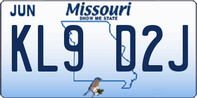 MO license plate KL9D2J