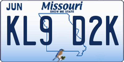 MO license plate KL9D2K