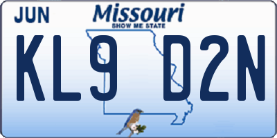MO license plate KL9D2N