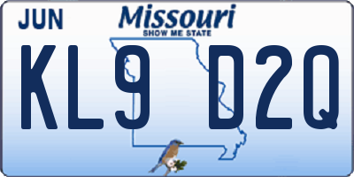 MO license plate KL9D2Q