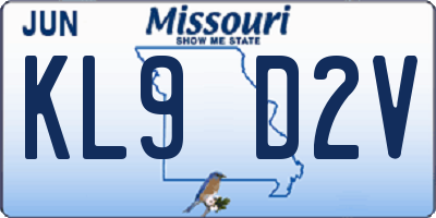 MO license plate KL9D2V