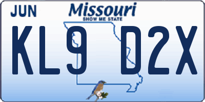 MO license plate KL9D2X