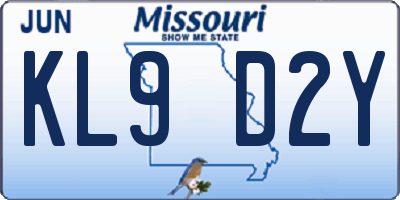 MO license plate KL9D2Y