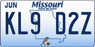 MO license plate KL9D2Z