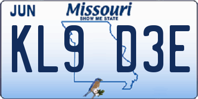 MO license plate KL9D3E