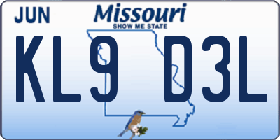 MO license plate KL9D3L