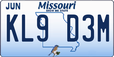 MO license plate KL9D3M