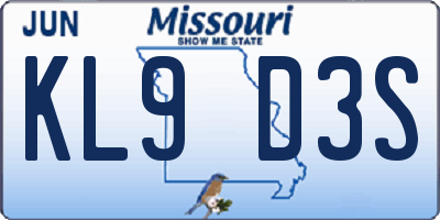 MO license plate KL9D3S