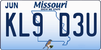 MO license plate KL9D3U