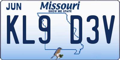 MO license plate KL9D3V