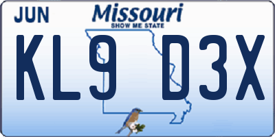 MO license plate KL9D3X