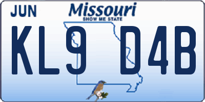 MO license plate KL9D4B