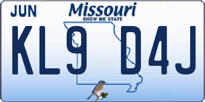 MO license plate KL9D4J