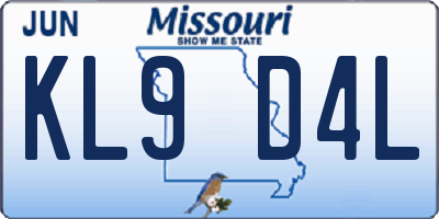 MO license plate KL9D4L