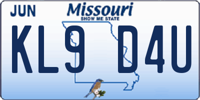 MO license plate KL9D4U