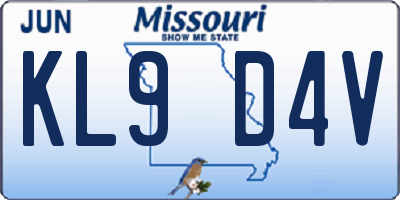 MO license plate KL9D4V