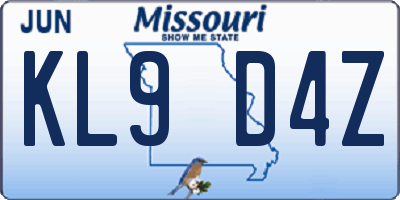 MO license plate KL9D4Z