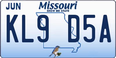 MO license plate KL9D5A