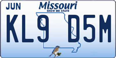 MO license plate KL9D5M