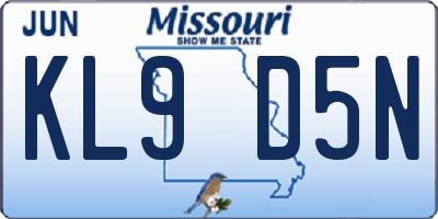 MO license plate KL9D5N