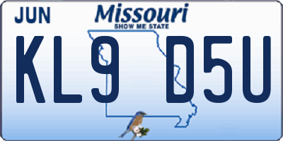 MO license plate KL9D5U
